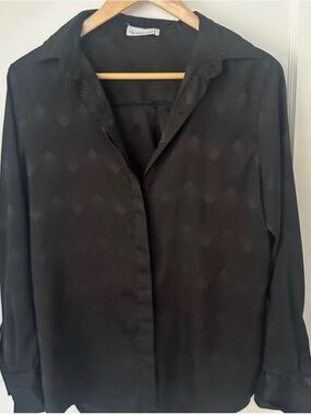 Rumours Black Satin Button-Up Blouse - S